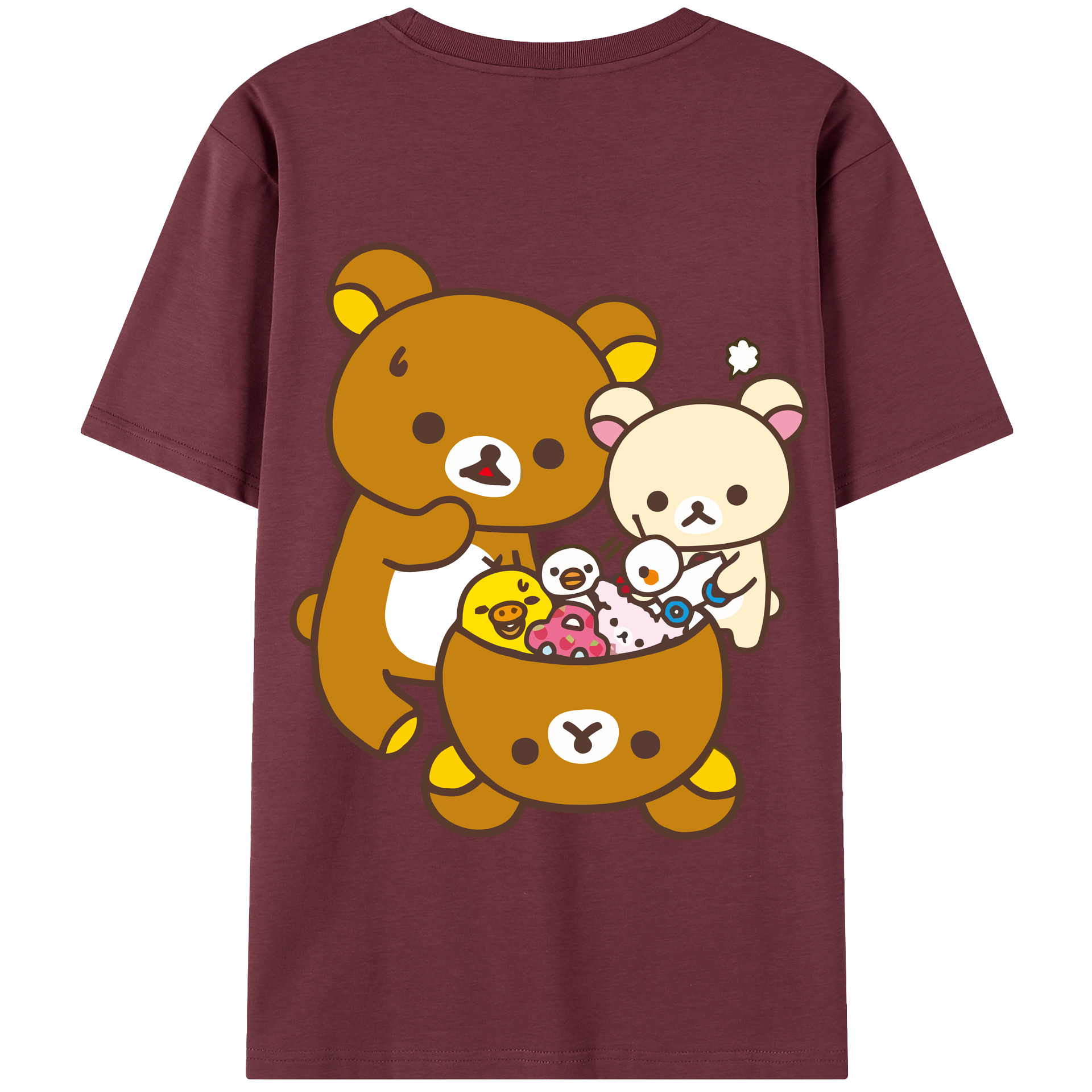 （画像用） リラックマ リラックマ キイロイトリ Rilakkuma Korilakkuma Kiiroitori 綿100％半袖Tシャツ（背面プリント）